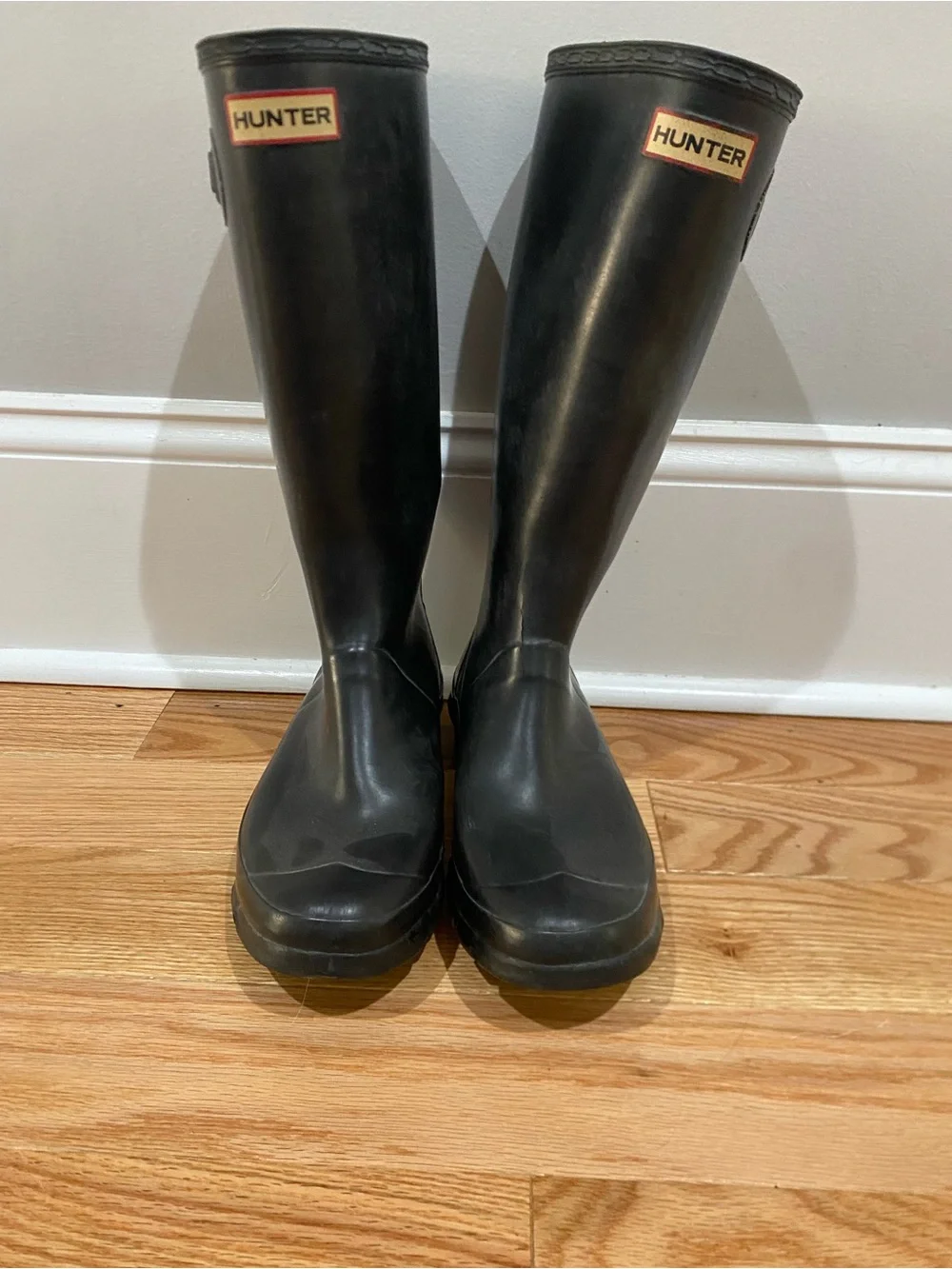 Hunter Black Tall Rain Boots with Logo Trim
